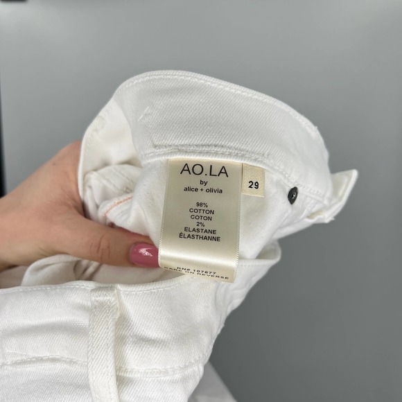 AO.LA Alice + Olivia Amazing High Rise Jeans Women's 29 White Double Denim Hem - Picture 5 of 7